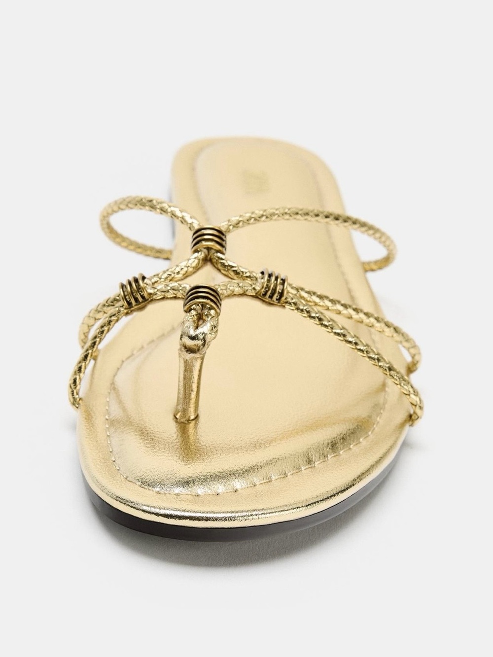 Zara NWT Gold Braided Strappy Toe-Ring Slide Sandals - Brand - Picture 2 of 6